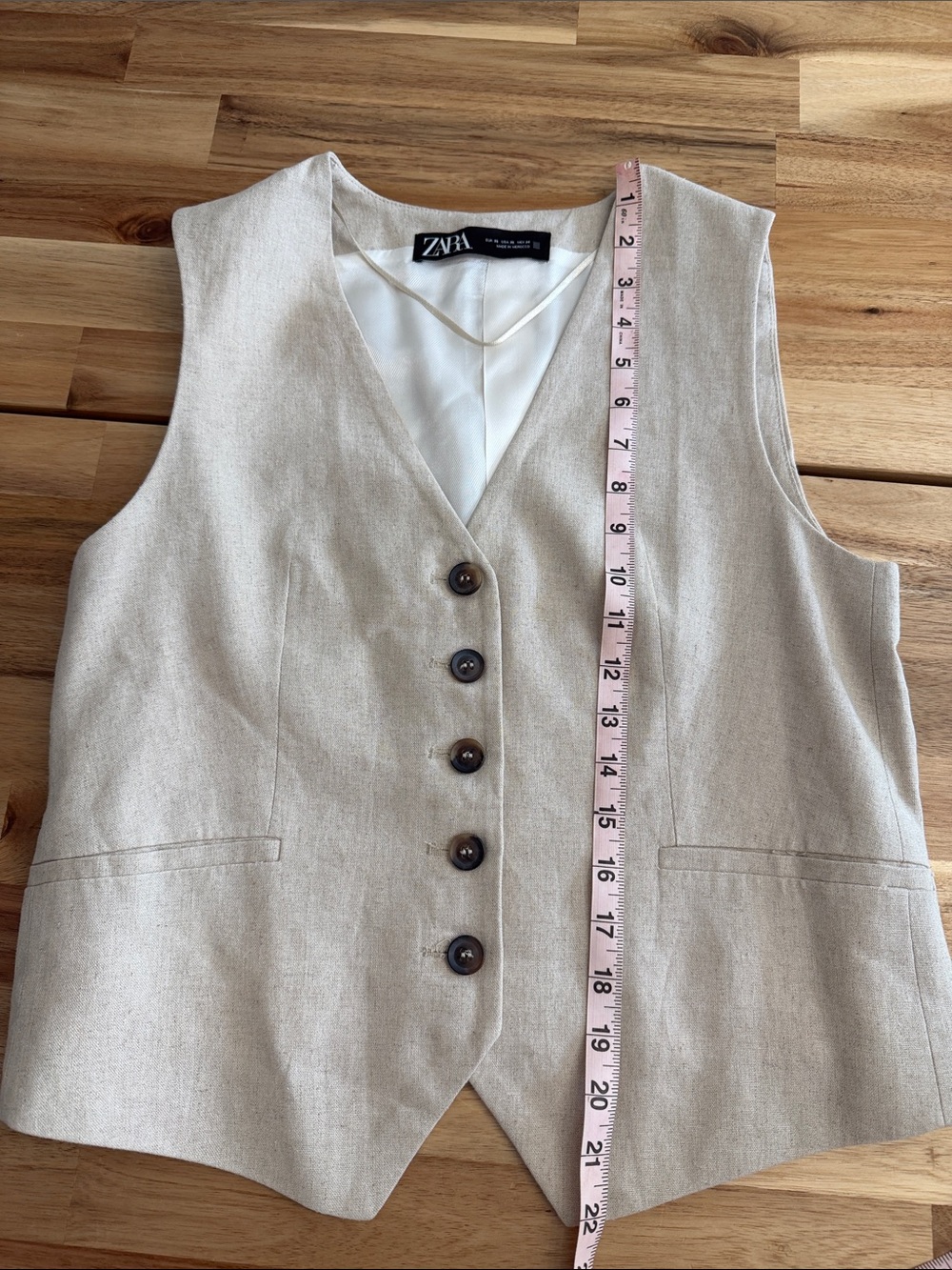 ZARA Beige Linen-Blend Tailored Vest - Picture 6 of 6